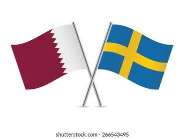 Swedish and Qatari flags. Vector illustration.