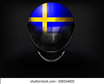 Swedish racer with flag on helmet vector closeup illustration