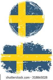 Swedish round and square grunge flags. Vector illustration. Grunge effect can be cleaned easily. 