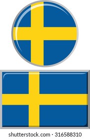 Swedish round and square icon flag. Vector illustration Eps 8.