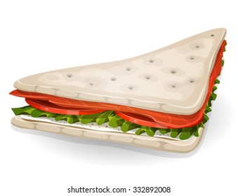 Swedish Sandwich Icon/
Illustration of an appetizing cartoon fast food sandwich icon, with salmon fish slices, tomatoes, fresh cream and cheese, salad leaves swedish bread, for takeout restaurant