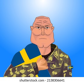 Swedish soldier with flag. Swedish Armed Forces.