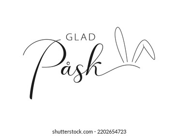 Texto sueco Glad påsk. Felices letras vectoriales de Pascua con orejas conejitas. Ilustración del vector