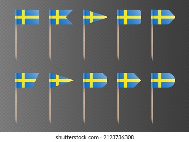 Swedish toothpick flags isolated on a dark transparent background.