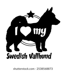 Swedish Vallhund. dog silhouette, i love my dog,  dog, dog breeds, logo, vector, silhouette, animal, illustration, icon, sign, black, pet,