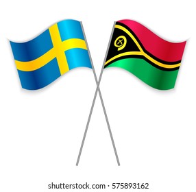 Swedish and Vanuatuan crossed flags. Sweden combined with Vanuatu isolated on white. Language learning, international business or travel concept.