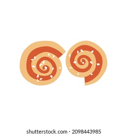 Swedish Vector Traditional Food, Cinnamon Bun Isolated On White, Colorful Roll, Decorative Icon Biscuit Flat Style, Scone Sign For Design Restaurant Menu, Organic Shop, Traditional Cafe