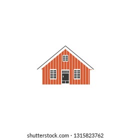 Swedish vector traditional landmark Open Air Museum, cartoon red house isolated on white, decorative flat building, scandinavian symbol, architecture historic sight attraction, Travel sightseeing