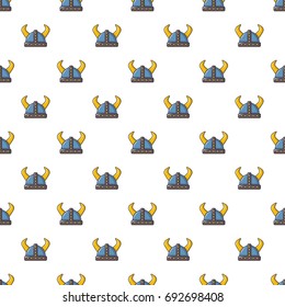 Swedish viking helmet pattern in cartoon style. Seamless pattern vector illustration