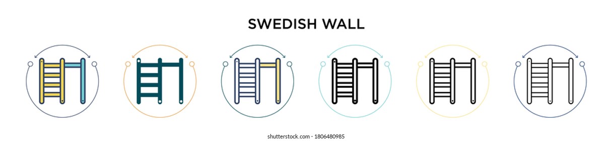Schwedisches Wandsymbol in voller, dünner Linie, Umriss- und Strichform. Vektorgrafik von zwei farbigen und schwarzen Vektorgrafik-Symbolen für die Wand kann für mobile, i, web-basierte
