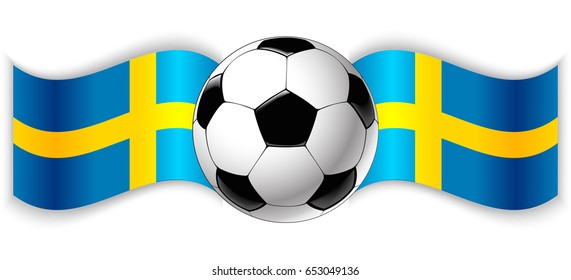 Swedish and Swedish wavy flags with football ball. Sweden combined with Sweden isolated on white. Football match or international sport competition concept.