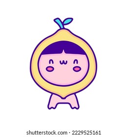 Sweeet baby in lemon fruit costume doodle art, illustration for t-shirt, sticker, or apparel merchandise. With modern pop and kawaii style.