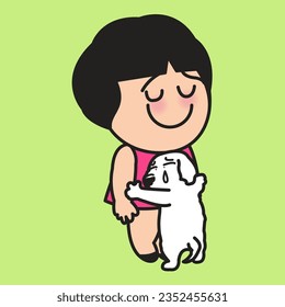 Sweeet Dog Does Not Want The Woman To Leave For Work. Bonding Relationship With Pets Concept Card Character illustration