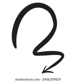 The sweep of the arrow pointing downwards, a drawing for the design of infographics, web, information. An isolated vector. Specifying and, collapsing 