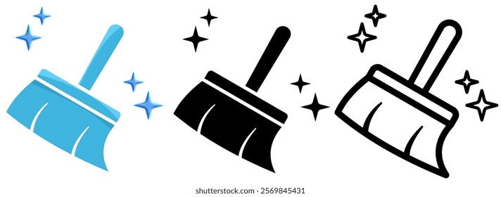 Sweep broom icon, simple flat style, illustration, logo sign symbol pictogram template, for ui or ux isolated on white for mobile app, editable	