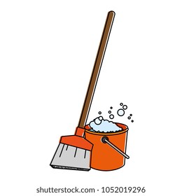 sweep broom with plastic bucket