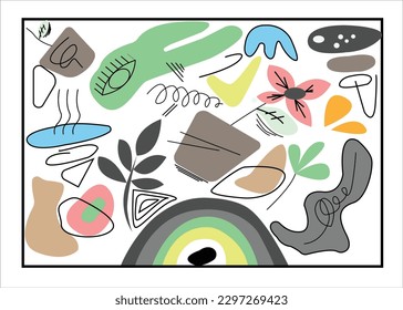 Sweep of fallen leaves and flowers in summer. abstract line art Vector illustration of seamless pattern, Design for fashion