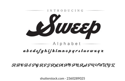 Sweep Font. Alphabet. Script. Typeface. Label .Vintage typeface. For labels and different type designs