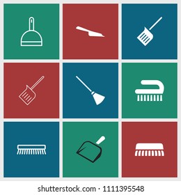 Sweep icon. collection of 9 sweep filled and outline icons such as dustpan, clean brush. editable sweep icons for web and mobile.