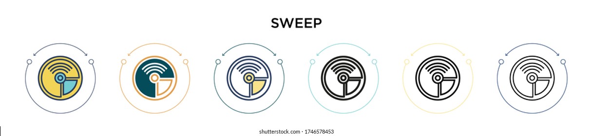 Sweep icon in filled, thin line, outline and stroke style. Vector illustration of two colored and black sweep vector icons designs can be used for mobile, ui, web