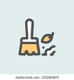  sweep icon, isolated autumn colored outline icon in light blue background, perfect for website, blog, logo, graphic design, social media, UI, mobile app