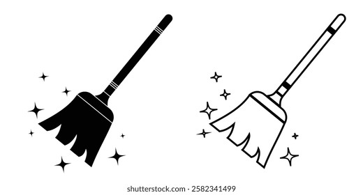 Sweep icon sign, Cleaning icon, Washing, symbol collection. Broom cleaning icon, vector set. Clean background, Vector illustration.