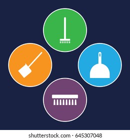 Sweep icons set. set of 4 sweep filled icons such as dustpan, broom