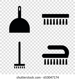 Sweep icons set. set of 4 sweep filled icons such as dustpan, broom