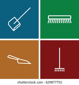 Sweep icons set. set of 4 sweep outline icons such as dustpan, broom