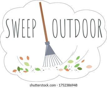 Sweep outdoor. Rake. Sweeping leaves