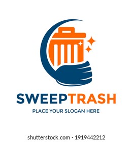 Sweep trash vector logo template. This design use broom symbol. Suitable for environment.
