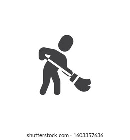 Sweeper, cleaning service employee vector icon. filled flat sign for mobile concept and web design. Cleaner maid worker with broom glyph icon. Symbol, logo illustration. Vector graphics