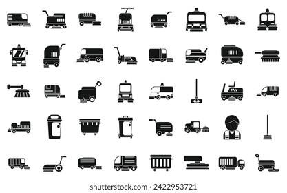 Sweeper icons set simple vector. Street truck machine. Broom clean road