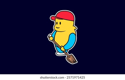 sweeper, logo, sweeper mascot, mascot logo, illustration, cleaner, icon, equipment,