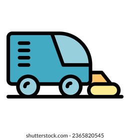 Sweeper machine icon outline vector. Road truck. Street cleaner color flat