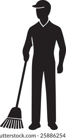 Sweeper Silhouette Vector Illustration on White Background