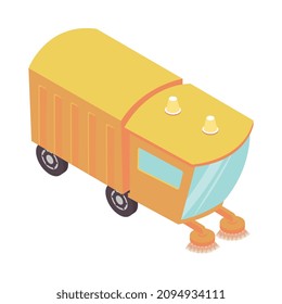 Sweeper street isometric composition with isolated image of compact pavement cleaner vector illustration
