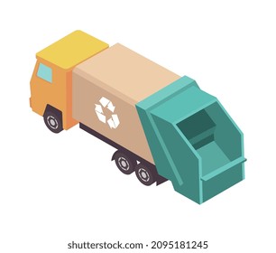 Composición isométrica de la calle barredora con imagen aislada de la ilustración del vector del camión de saneamiento