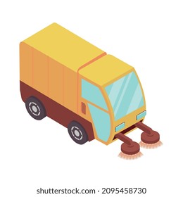 Sweeper street isometric composition with isolated image of pavement cleaning machine vector illustration