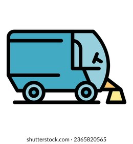 Sweeper truck icon outline vector. Street cleaning. Machine vehicle color flat