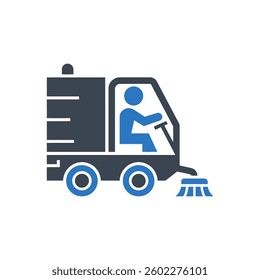 Sweeper Truck Operator Icon On White Background