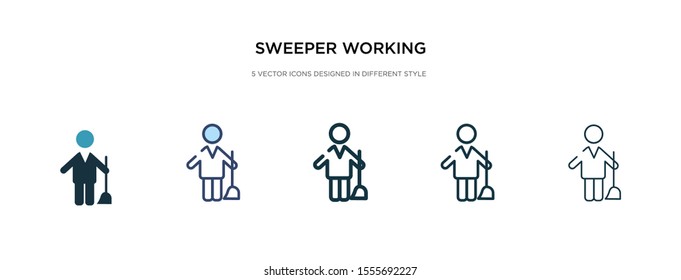 sweeper working icon in different style vector illustration. two colored and black sweeper working vector icons designed in filled, outline, line and stroke style can be used for web, mobile, ui