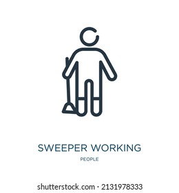 sweeper working thin line icon. domestic, housework linear icons from people concept isolated outline sign. Vector illustration symbol element for web design and apps.
