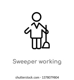 sweeper working vector line icon. Simple element illustration. sweeper working outline icon from people concept. Can be used for web and mobile
