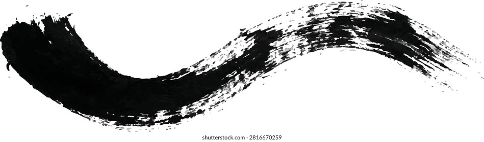 Sweeping black paint brush stroke curve on white canvas with abstract calligraphy painting brushstroke minimalist - Generated with AI