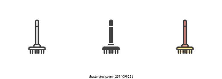 Sweeping broom different style icon set. Line, glyph and filled outline colorful version, outline and filled vector sign. Symbol, logo illustration. Vector graphics