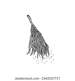 Sweeping broom hand-drawn doodle cartoon vector illustration.