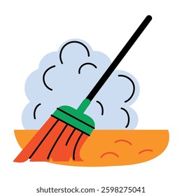Sweeping broom icon in flat style 

