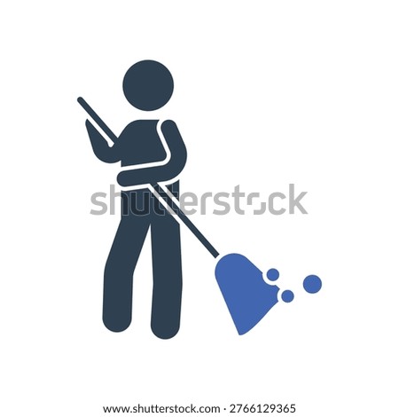 Sweeping with broom icon on white background