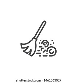 Sweeping broom line icon. linear style sign for mobile concept and web design. Broom and dust outline vector icon. Symbol, logo illustration. Vector graphics